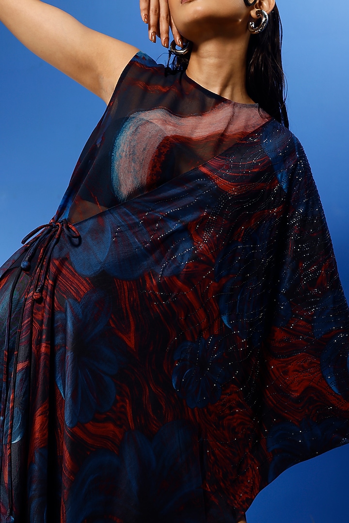 Blue Satin Printed Skirt Set by FORTY FOUR at Pernia's Pop Up Shop