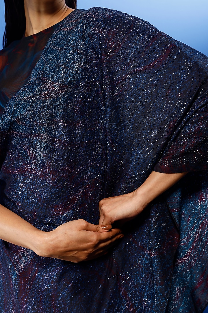 Blue Satin Printed Skirt Set by FORTY FOUR at Pernia's Pop Up Shop