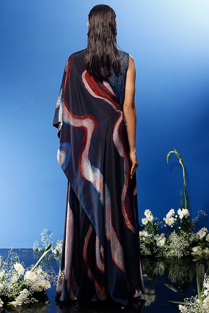 Blue Satin Printed Skirt Set by FORTY FOUR at Pernia's Pop Up Shop