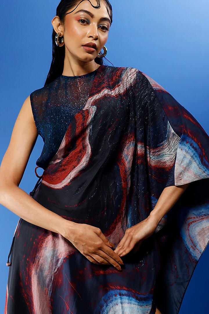 Blue Satin Printed Skirt Set by FORTY FOUR at Pernia's Pop Up Shop