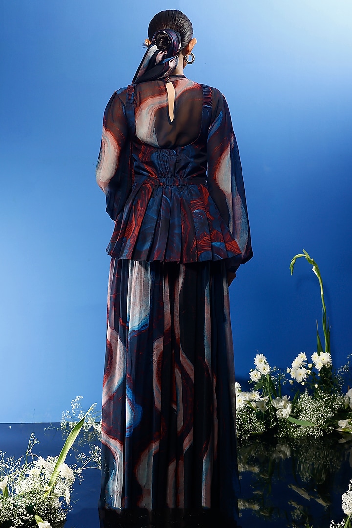 Blue Habutai Silk & Satin Printed Party Wear Sharara Set by FORTY FOUR at Pernia's Pop Up Shop