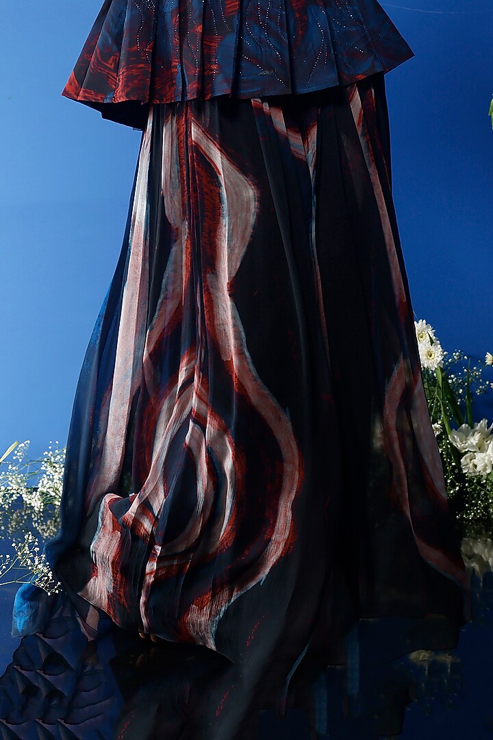 Blue Habutai Silk & Satin Printed Party Wear Sharara Set by FORTY FOUR at Pernia's Pop Up Shop