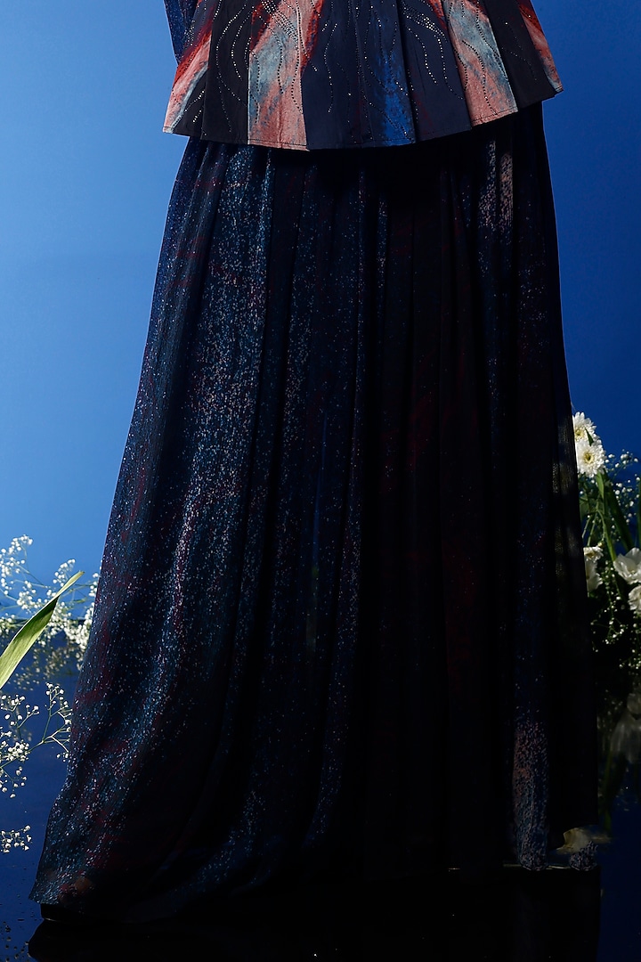 Blue Habutai Silk & Satin Printed Party Wear Sharara Set by FORTY FOUR at Pernia's Pop Up Shop
