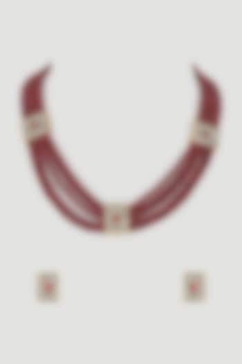 Black Rhodium Finish Ruby Necklace Set by Fuschia Jewellery at Pernia's Pop Up Shop