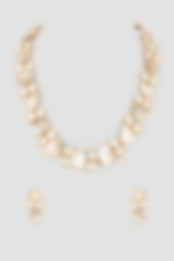 Gold Finish Mother Of Pearls Necklace Set by Fuschia Jewellery at Pernia's Pop Up Shop