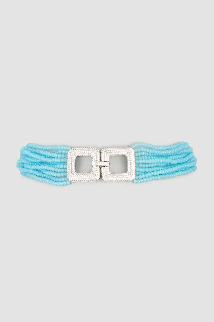 White Finish Sky Blue Crystal Beads Choker Necklace by Fuschia Jewellery
