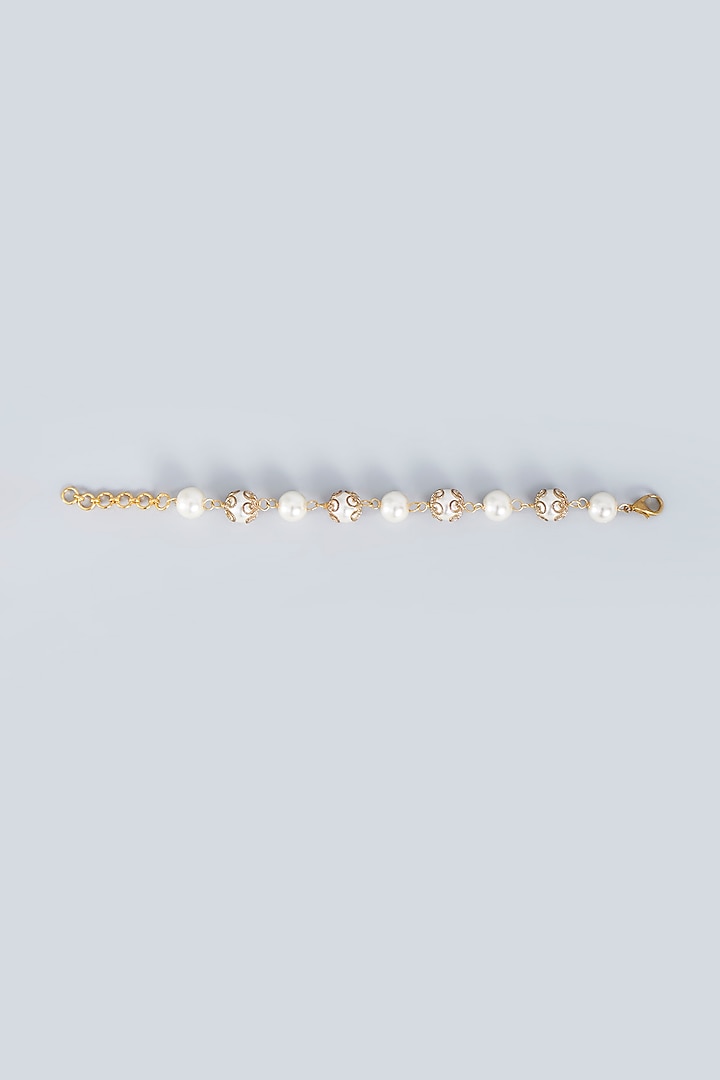 Gold Finish Pearl Bracelet by Fuschia Jewellery