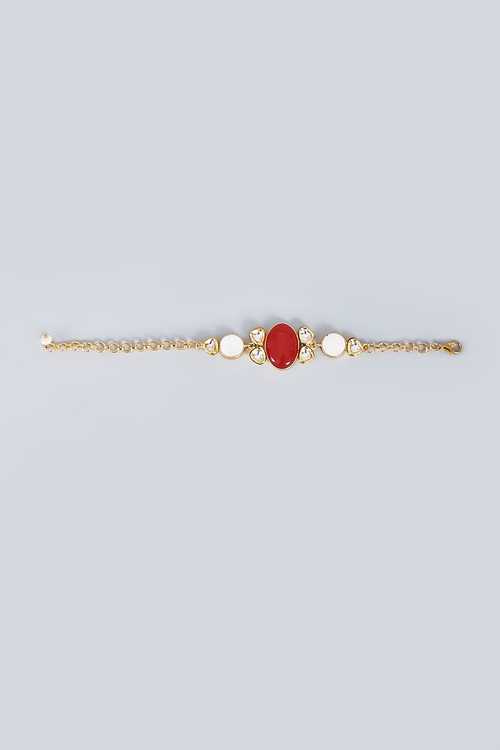 Gold Finish Red Natural Stone Bracelet by Fuschia Jewellery at Pernia's Pop Up Shop