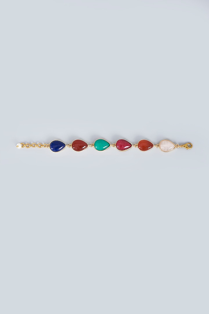 Gold Finish Multi-Colored Natural Stone Bracelet by Fuschia Jewellery