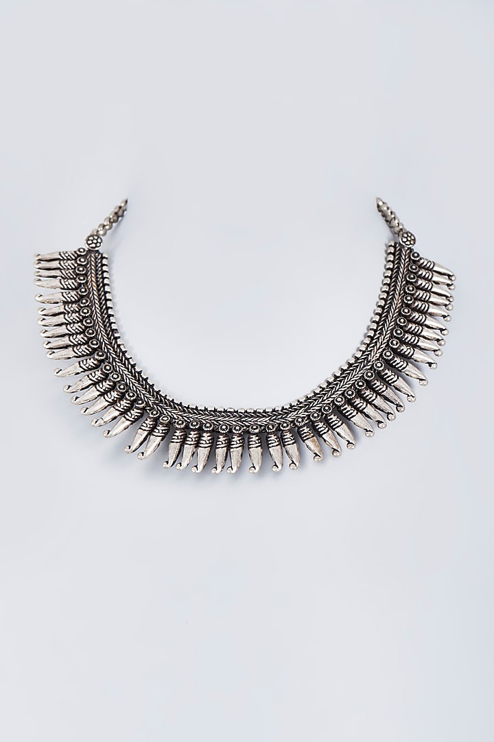 Silver Oxidised Finish Spiked Choker Necklace by Fuschia Jewellery at Pernia's Pop Up Shop