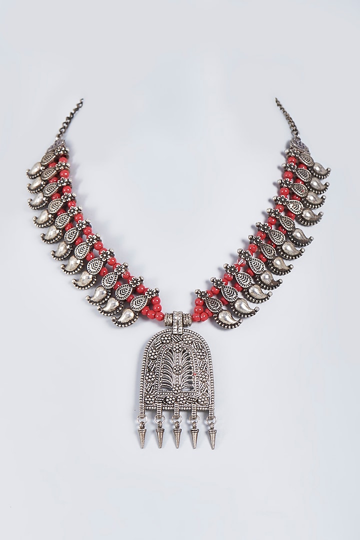 Silver Oxidised Finish Necklace by Fuschia Jewellery at Pernia's Pop Up Shop