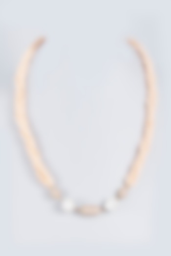 White Finish Cream Crystal Long Necklace by Fuschia Jewellery