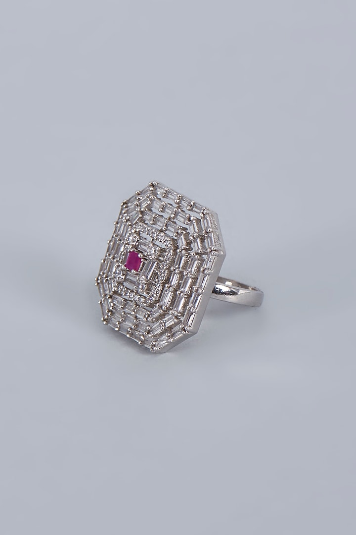 White Rhodium Finish Ruby Stone Ring by Fuschia Jewellery at Pernia's Pop Up Shop