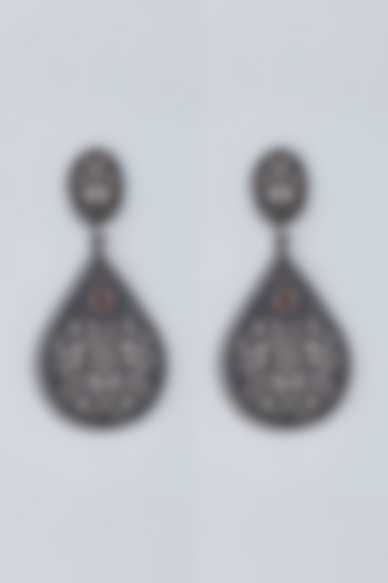 Black Rhodium Finish Jhumka Earrings by Fuschia Jewellery