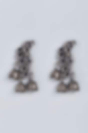 Black Rhodium Finish Black Stone Jhumka Earrings by Fuschia Jewellery at Pernia's Pop Up Shop