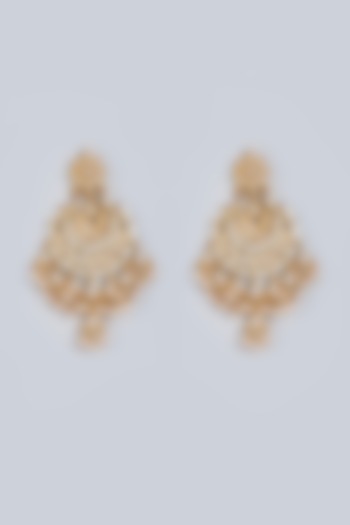Gold Finish Kundan Polki Chandbaali Earrings by Fuschia Jewellery