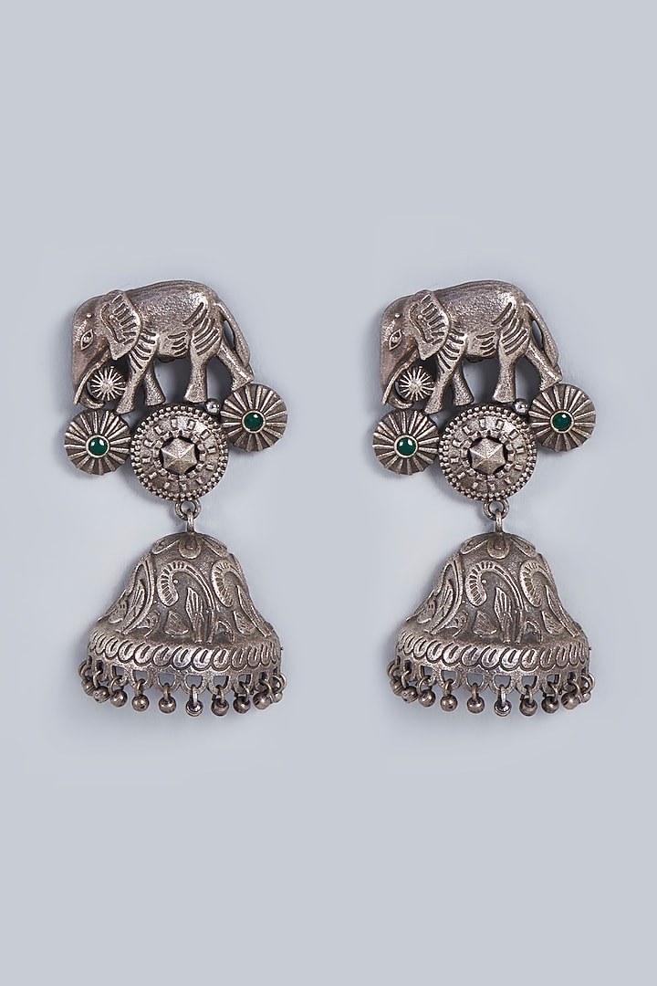Black Rhodium Finish Jhumka Earrings by Fuschia Jewellery at Pernia's Pop Up Shop