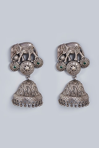 Black Rhodium Finish Jhumka Earrings by Fuschia Jewellery