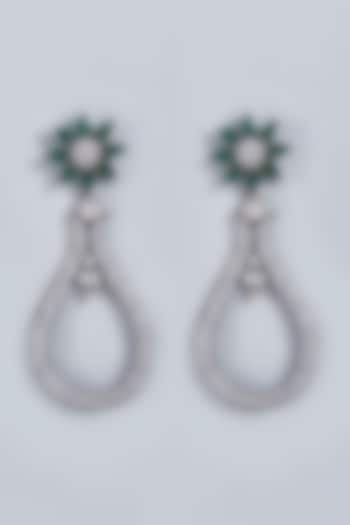 White Finish Green Zircon Dangler Earrings by Fuschia Jewellery