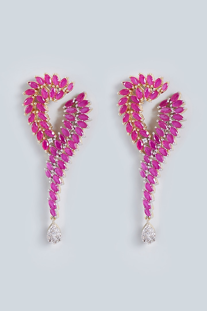 White Rhodium Finish Pink Zircon Dangler Earrings by Fuschia Jewellery