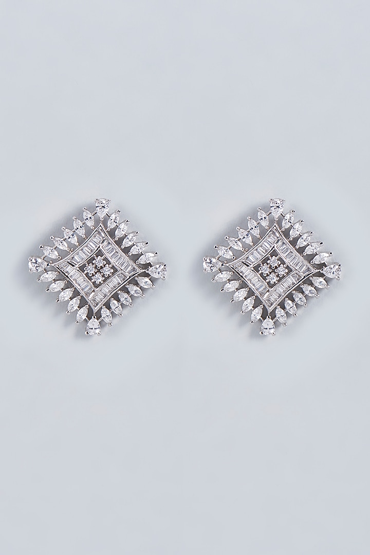 White Rhodium Finish Zircon Stud Earrings by Fuschia Jewellery