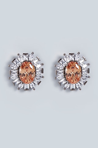 White Rhodium Finish Yellow Topaz Stud Earrings by Fuschia Jewellery