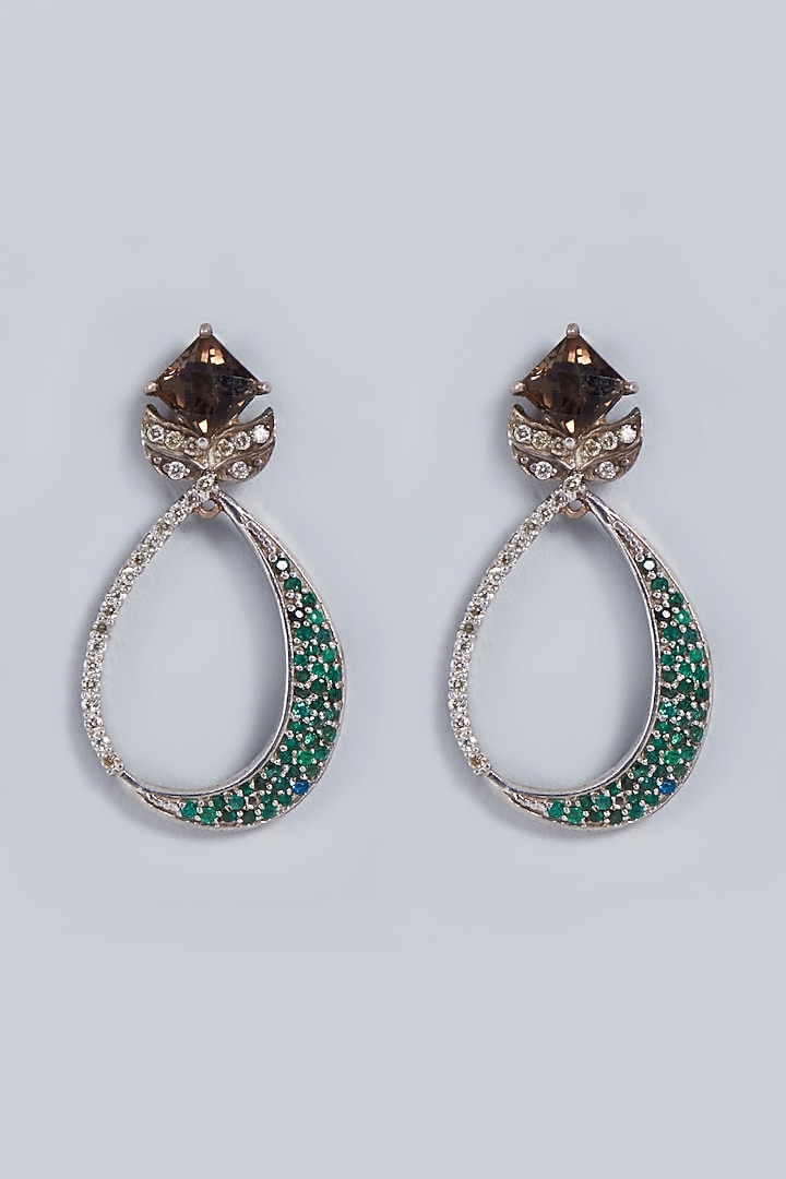 White Rhodium Finish White & Green Zircon Stud Earrings by Fuschia Jewellery