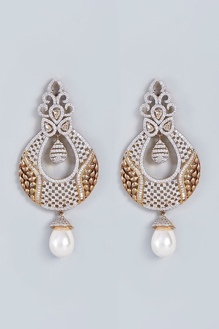 Gold Finish Zircon Dangler Earrings by Fuschia Jewellery