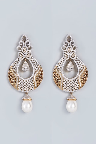 Gold Finish Zircon Dangler Earrings by Fuschia Jewellery