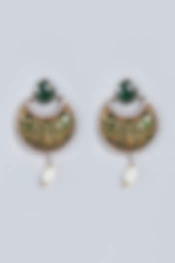 Gold Finish Zircon Meenakari Dangler Earrings by Fuschia Jewellery