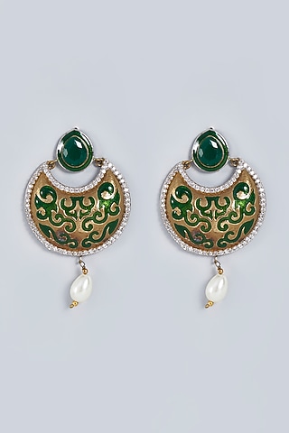 Gold Finish Zircon Meenakari Dangler Earrings by Fuschia Jewellery