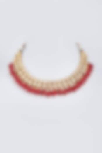 Gold Finish Kundan Polki Choker Necklace Set by Fuschia Jewellery