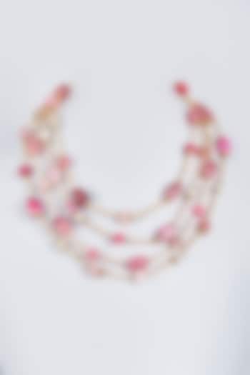 Gold Finish Pink Onyx Beaded Layered Necklace by Fuschia Jewellery at Pernia's Pop Up Shop