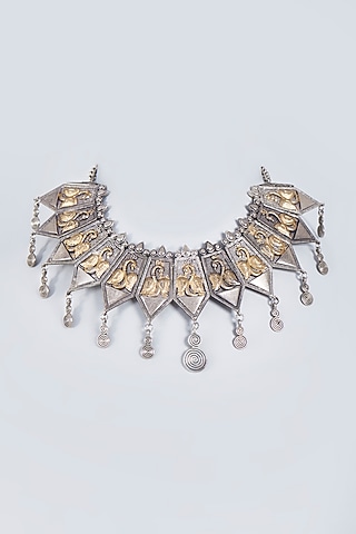 Two-Tone Finish Peacock Motif Necklace by Fuschia Jewellery