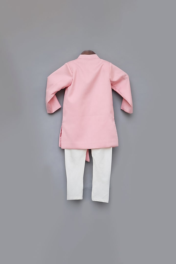 Pink & White Embroidered Ajkan Kurta Set For Boys by Fayon Kids at Pernia's Pop Up Shop