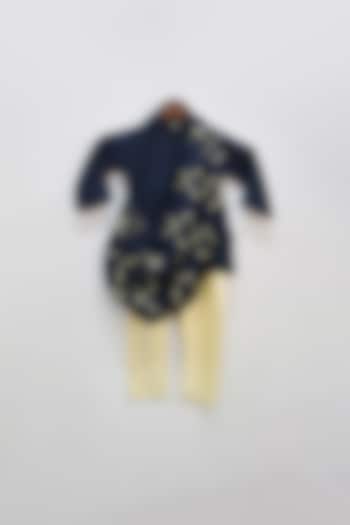 Navy Blue Croma Silk Embroidered Cowl Kurta Set For Boys by Fayon Kids at Pernia's Pop Up Shop