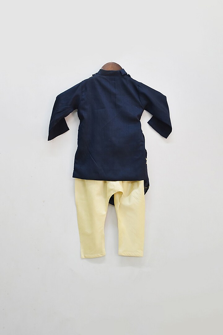 Navy Blue Croma Silk Embroidered Cowl Kurta Set For Boys by Fayon Kids at Pernia's Pop Up Shop