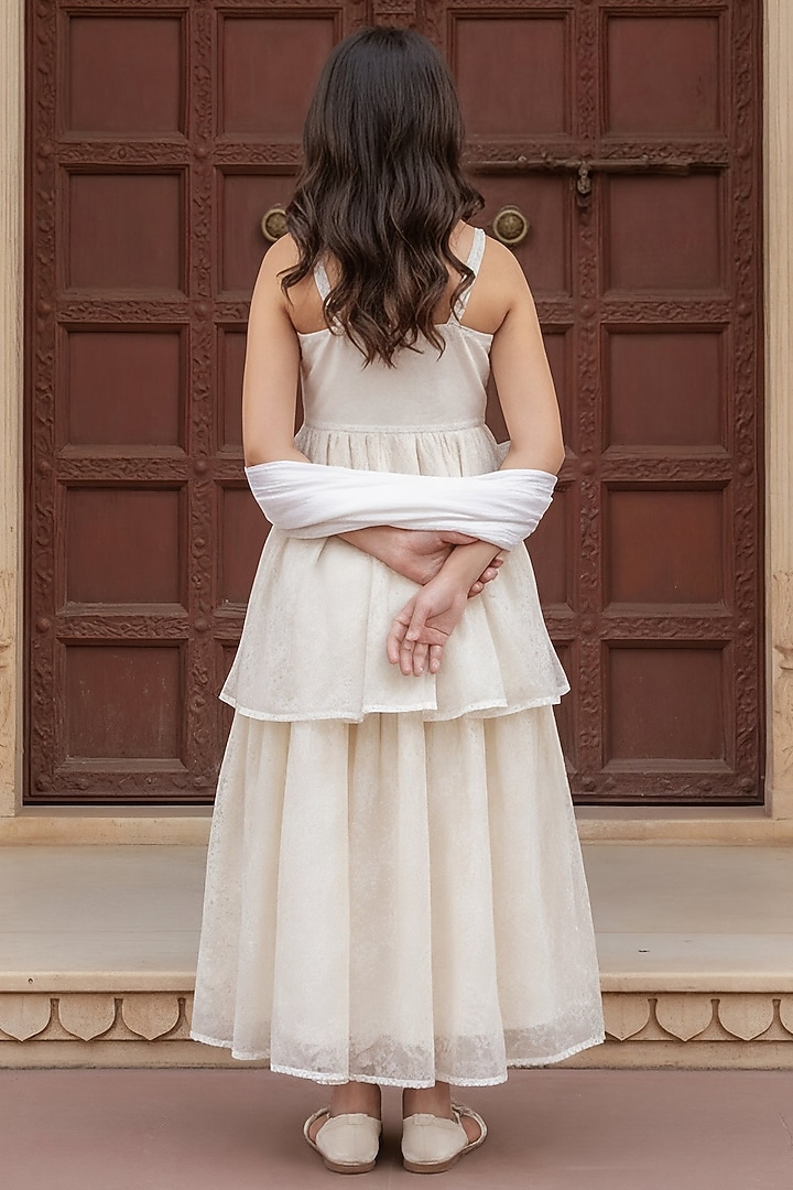 Off-White Georgette Embroidered Sharara Set For Girls by Fayon Kids at Pernia's Pop Up Shop