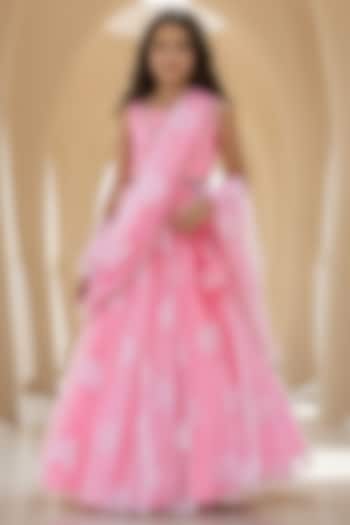 Pink Dupion & Net Embroidered Lehenga Saree For Girls by Fayon Kids at Pernia's Pop Up Shop