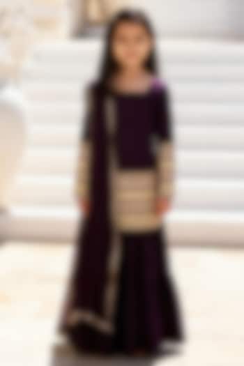 Burgundy Velvet Sharara Set For Girls by Fayon Kids at Pernia's Pop Up Shop