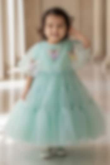 Green Net Gown For Girls by Fayon Kids at Pernia's Pop Up Shop