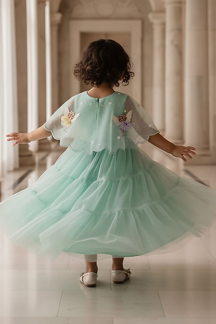 Green Net Gown For Girls by Fayon Kids at Pernia's Pop Up Shop