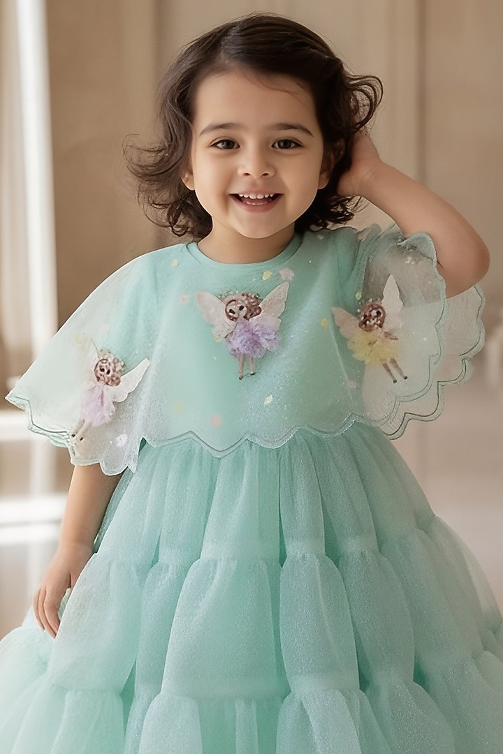 Green Net Gown For Girls by Fayon Kids at Pernia's Pop Up Shop