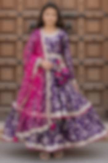 Purple Brocade Anarkali Set by Fayon Kids at Pernia's Pop Up Shop