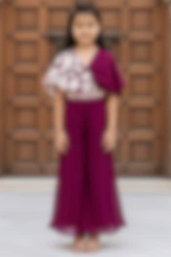 Wine Georgette Embroidered Jumpsuit For Girls by Fayon Kids at Pernia's Pop Up Shop