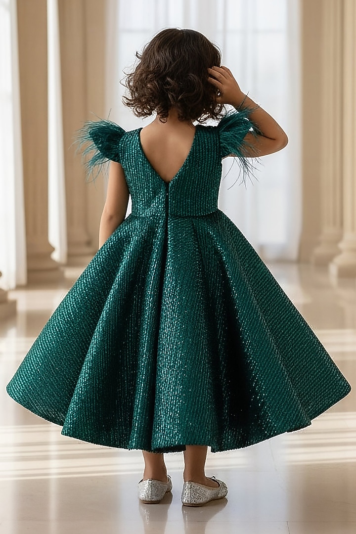 Green Net Embroidered Gown For Girls by Fayon Kids at Pernia's Pop Up Shop