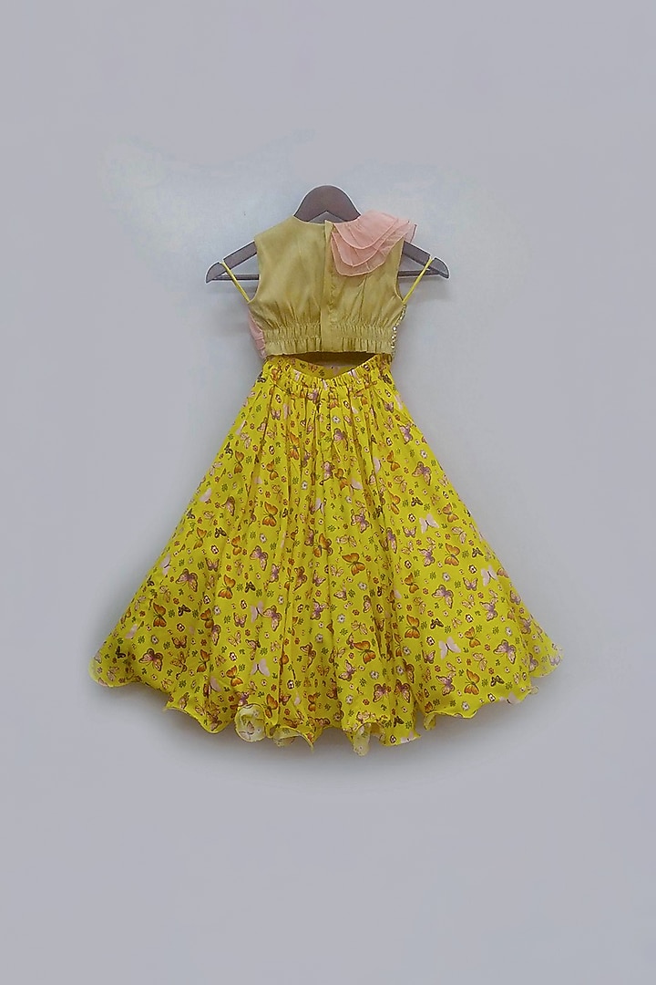 Yellow Printed & Embroidered Lehenga Set For Girls by Fayon Kids at Pernia's Pop Up Shop