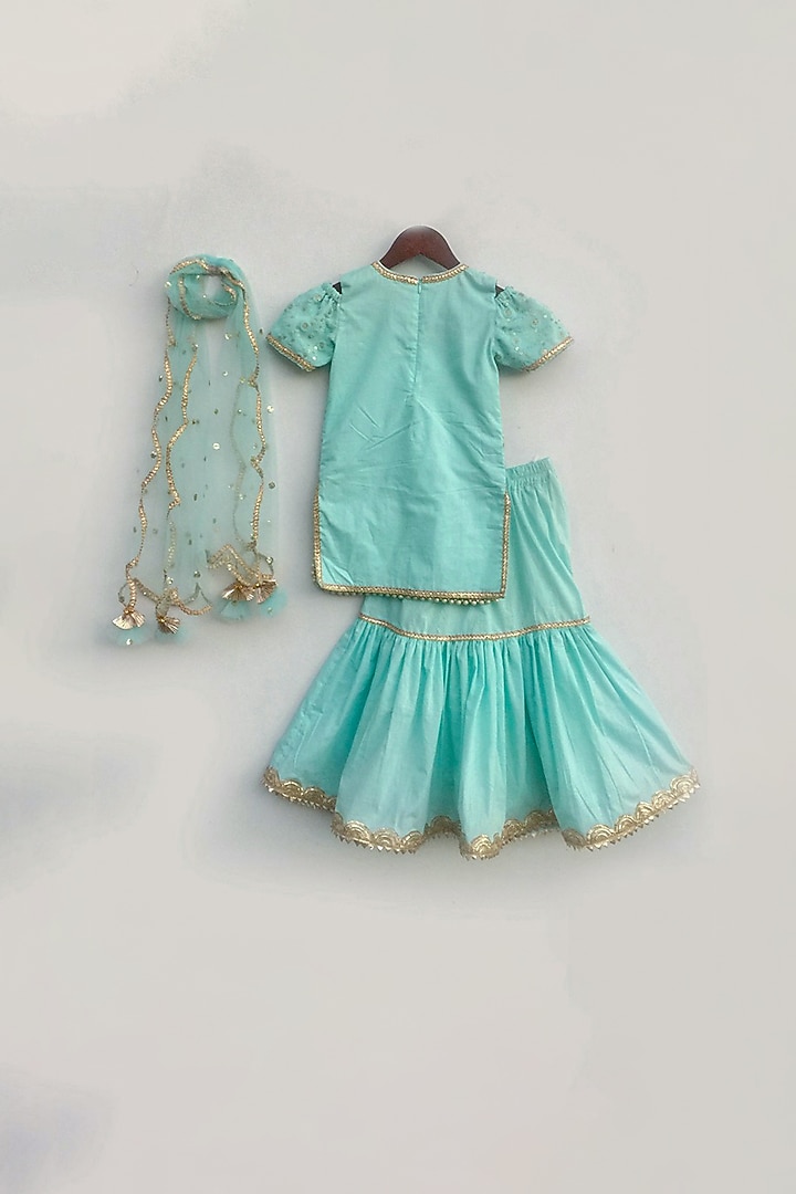 Blue Embroidered Lehenga Set For Girls by Fayon Kids at Pernia's Pop Up Shop