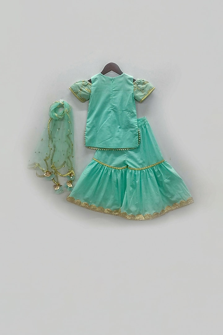 Blue Embroidered Sharara Set For Girls by Fayon Kids at Pernia's Pop Up Shop