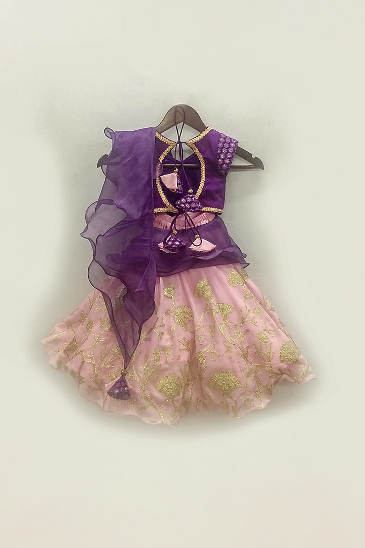 Purple & Pink Printed Lehenga Set For Girls by Fayon Kids at Pernia's Pop Up Shop